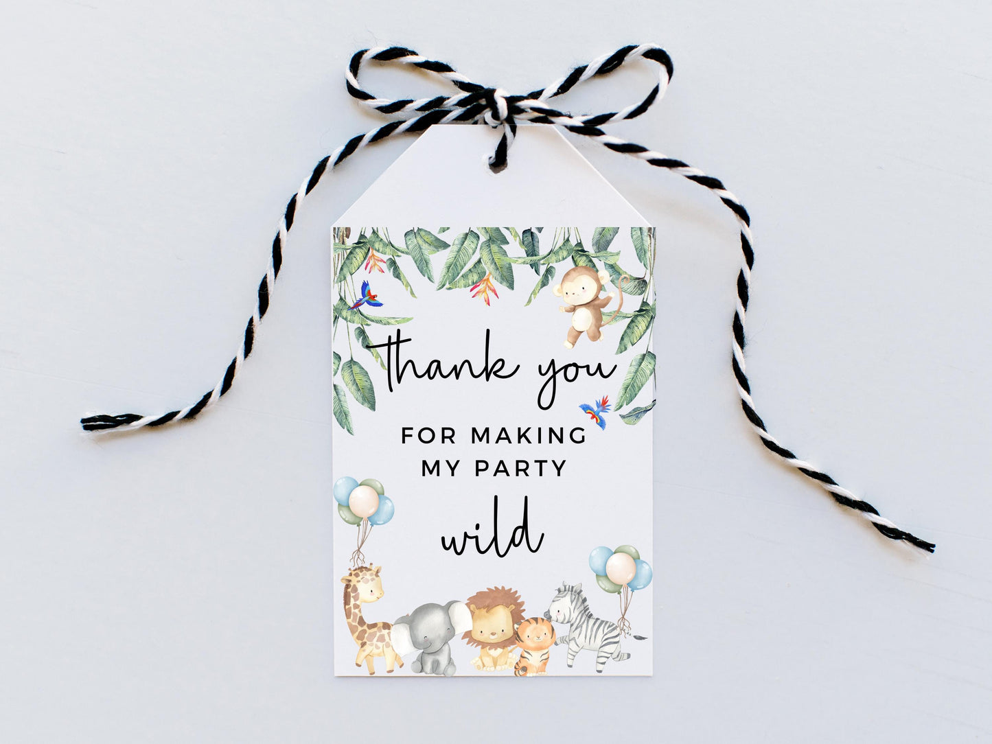 Thank You for Making My Party Wild Jungle Theme Tag/ Safari Animals Happy Birthday Children Kids Party/ Lion Tiger Monkey Gift Bag Box Label