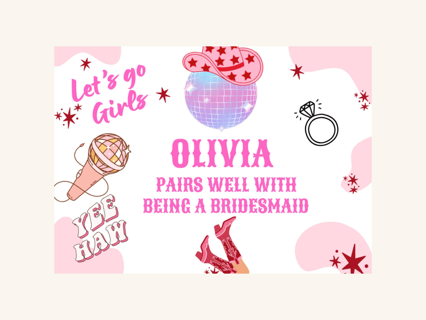 Pairs Well With Being a Bridesmaid Hen Party Mini Prosecco Bottle Label/ Last Rodeo Personalised Bridal Shower/ Let's Go Girls Nashville