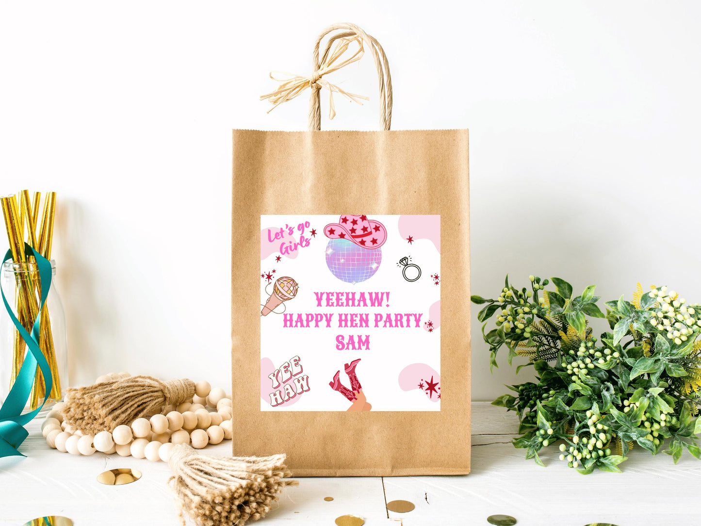 Yeehaw Happy Hen Party Candle Sticker/ Bachelorette Party Last Rodeo Personalised Bridal Shower Hen Party/ Let's Go Girls Nashville Label