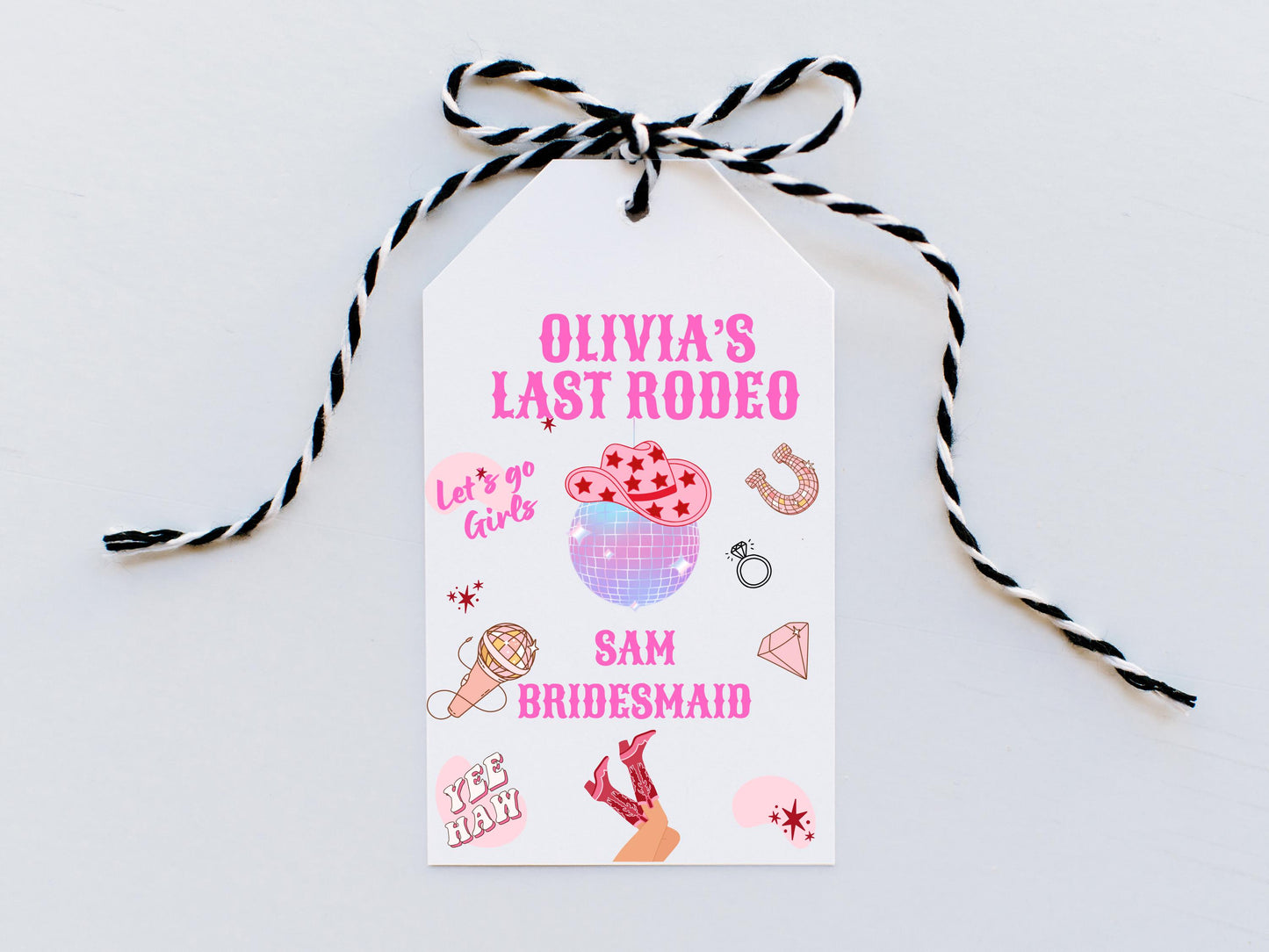 Last Rodeo Hen Party Gift Tag/ Bachelorette Party Last Rodeo Personalised Bottle Tag/ Let's Go Girls Nashville Country Cowboy Boots Nash Tag