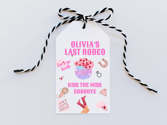 Kiss the Miss Goodbye Last Rodeo Hen Party Gift Tag/ Bachelorette Party Personalised Bottle/ Let's Go Girls Nashville Country Cowboy Tag