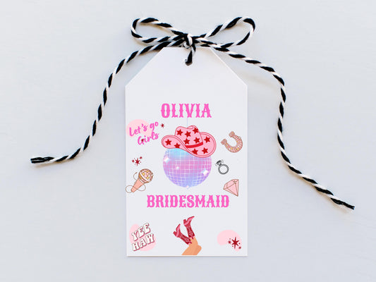 Bridesmaid Last Rodeo Hen Party Gift Tag/ Personalised Maid of Honour Bottle Tag/ Let's Go Girls Nashville Country Cowboy Boots Nash Tag