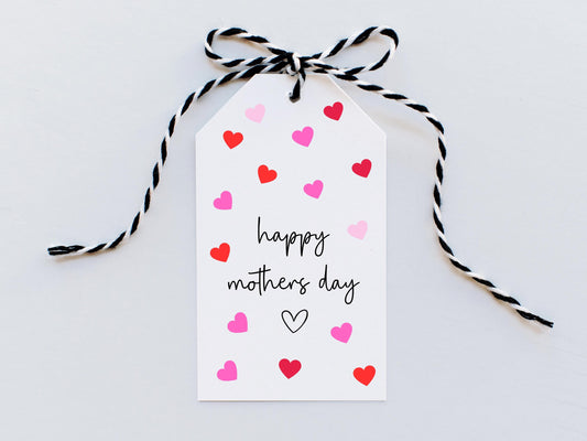 Happy Mothers Day Gift Tag/ Pink Red Hearts Happy Mothers Day Gift Bag Box Tag/ Mothers Day Decor/ Wine Champagne Prosecco Bottle Tag