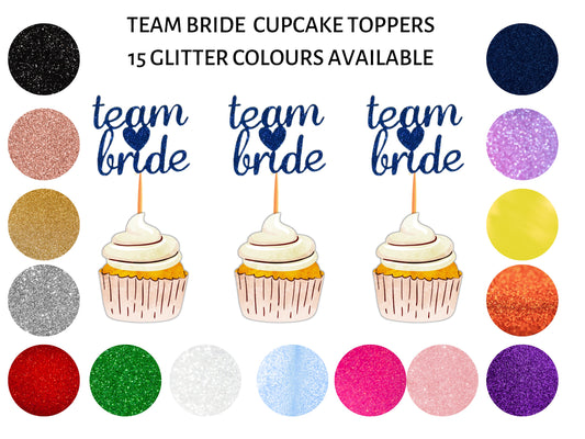 Team Bride Glitter Cupcake Toppers